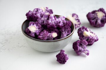 Close up of Purple Cauliflower on Kitchen Counter Top