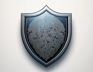 isolated white background fingerprint security icon with shield outline symbolizing digital protection
