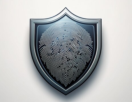 isolated white background fingerprint security icon with shield outline symbolizing digital protection