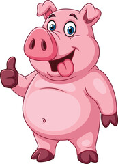 Cartoon pig character, cute animal, thumbs up gesture, smiling mascot, pink piglet, children’s illustration, vector drawing, happy expression, playful pose, friendly design