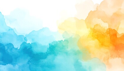 Abstract watercolor background with blue, green, yellow, and orange hues