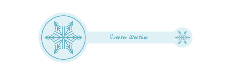 Fototapeta premium Blue label icon with snow flake outline and seal for box lid. Snowflake ornament on package for xmas shipping, outlined design in cool graphic style.