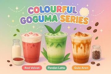 Colourful goguma series drinks with coffee beans