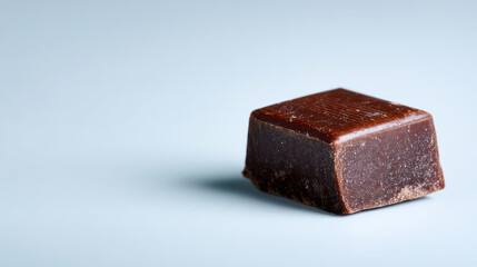 delicious piece of chocolate sits enticingly on pristine white background inviting taste buds to indulge