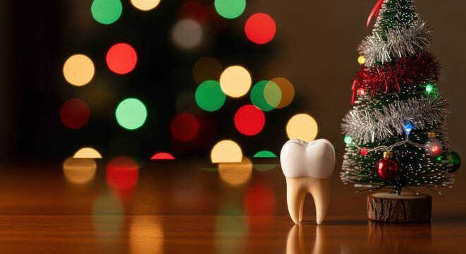 Celebrate the holiday season with a dental theme showcasing a tooth and Christmas decorations