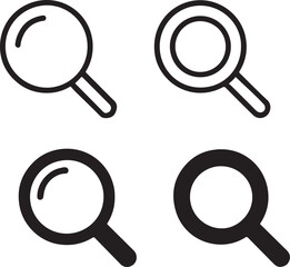 Magnifying Glass Icon Set. Outline and Solid Style Vector Illustration