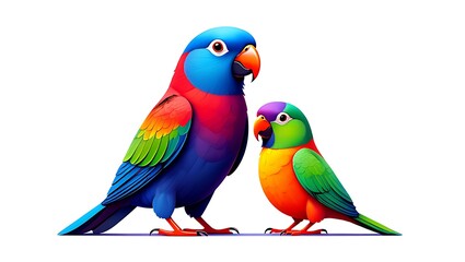 Colorful Parrots: A vivid digital illustration showcases a pair of brightly colored parrots. These birds, with their stunning plumage, stand against a clean backdrop.