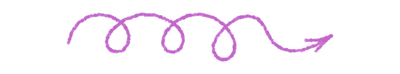 Pastel arrow with a swirl form and hand drawn crayon sketch style creates a unique purple pointer element. This icon and wave detail brings playful modern decoration.