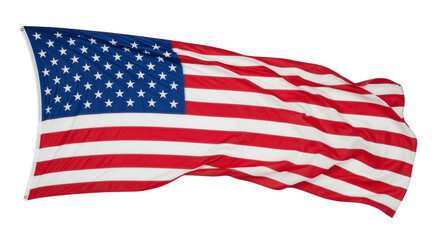 Fototapeta premium Waving American Flag with Stars and Stripes, a National Symbol of Freedom and Patriotism, Isolated on a Transparent Background. isolated on transparent background. PNG Without Background