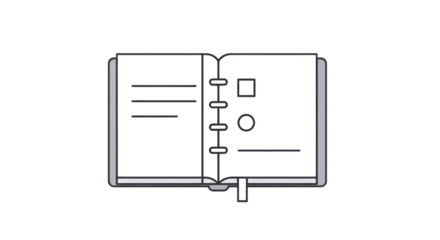 Open Planner Notebook Icon with Blank Pages, Checklist, and Lines for Task Management and Note-Taking. isolated on transparent background. Transparent Object PNG