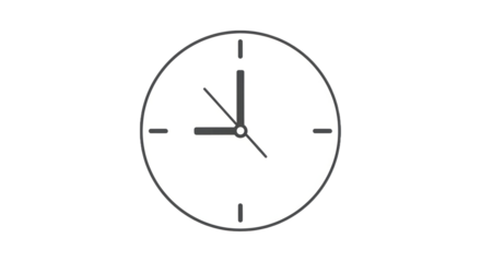 Minimalist White Analog Clock Showing 9 O'clock on an Isolated Background, Representing Time, Schedule, and Punctuality. isolated on transparent background. PNG Transparent Icon