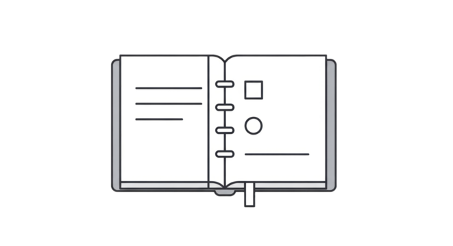 Open Planner Notebook Icon with Blank Pages, Checklist, and Lines for Task Management and Note-Taking. isolated on transparent background. Transparent Object PNG