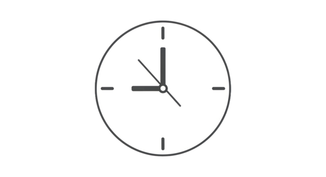 Minimalist White Analog Clock Showing 9 O'clock on an Isolated Background, Representing Time, Schedule, and Punctuality. isolated on transparent background. PNG Transparent Icon