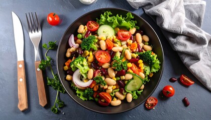 Colorful mixed bean salad with vegetables