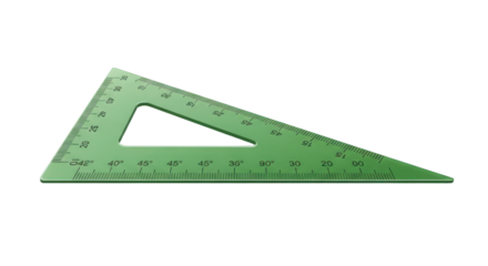 Green Transparent Plastic Triangle Ruler with Angle and Length Measurement Markings Isolated on Plain Background. isolated on transparent background. Background PNG Transparent