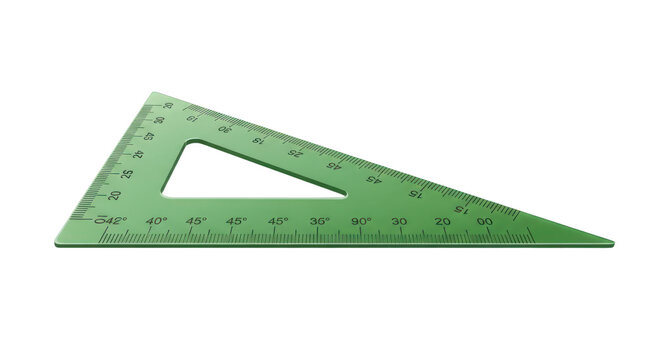 Green Transparent Plastic Triangle Ruler with Angle and Length Measurement Markings Isolated on Plain Background. isolated on transparent background. Background PNG Transparent