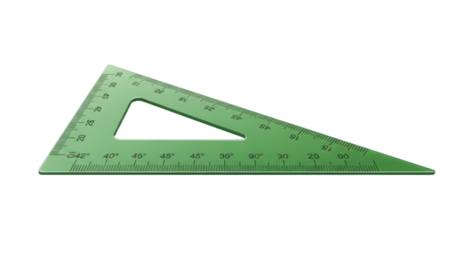 Green Transparent Plastic Triangle Ruler with Angle and Length Measurement Markings Isolated on Plain Background. isolated on transparent background. Background PNG Transparent
