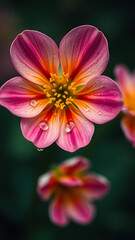 Obraz premium Close Up of a Pink and Yellow Flower with Water Droplets vertical