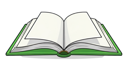 Green Open Book Illustration with Blank White Pages. isolated on transparent background. Background PNG Transparent