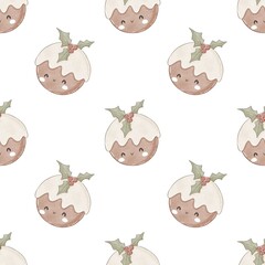 holiday seamless pattern with Christmas cake. Colorful illustration, flat style. hand drawing. design for fabric, print, wrapper