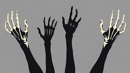 Zombie arms. Halloween bony hands silhouettes, horror scrawny zombie monsters hands flat vector illustration set. Spooky living dead creepy hands