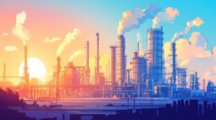 Industrial complex at sunrise.