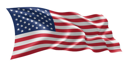 Vibrant American Flag Waving with Dynamic Flow, Showcasing Bright Red, White, and Blue Stripes and Stars, Symbolizing Patriotism and Unity, Captured with Rich Fabric Texture, Isolated.. isolated on tr