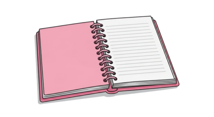 Open Pink Spiral Notebook with Lined Pages Illustration. isolated on transparent background. PNG Without Background