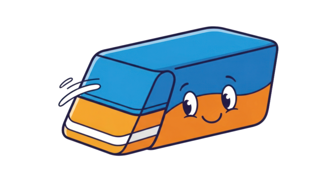 Cute Blue and Cartoon Eraser Character with a Friendly Smile and Erasing Motion. isolated on transparent background. Background PNG Transparent