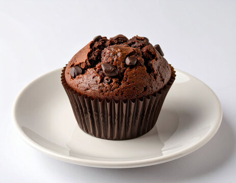 Decadent Double Chocolate Muffin - Studio Shot on White.