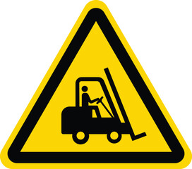 Watch for forklift traffic caution sign, a yellow triangle sign with a black forklift icon inside it © เกรียงไกร จำรองเพ็ง