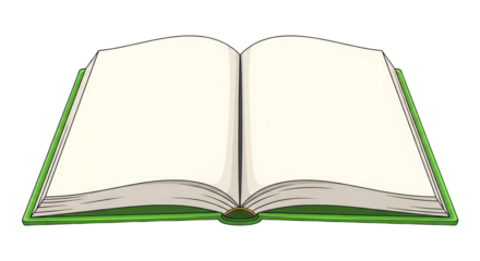 Open Book with Blank Pages and Green Cover Illustration. isolated on transparent background. Background PNG Transparent