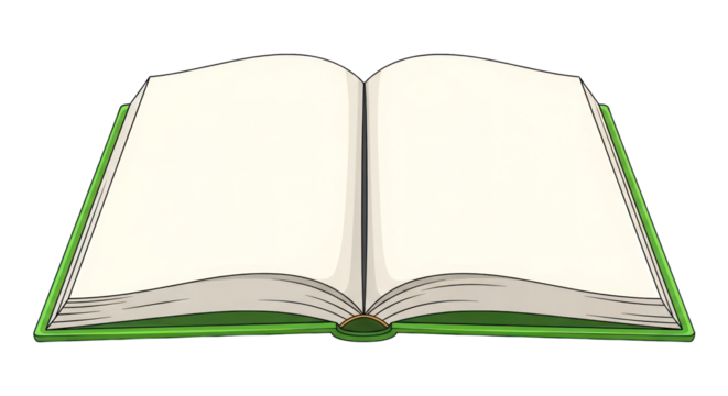 Open Book with Blank Pages and Green Cover Illustration. isolated on transparent background. Background PNG Transparent - Powered by Adobe