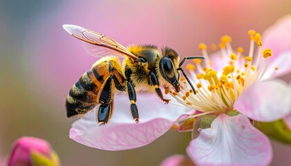 Honeybee on a delicate pink flower