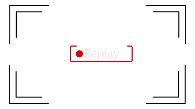 Replay text animation with HUD frame on white background. 4K transparent video overlay for sports highlights, game replays, digital content, and broadcast editing templates