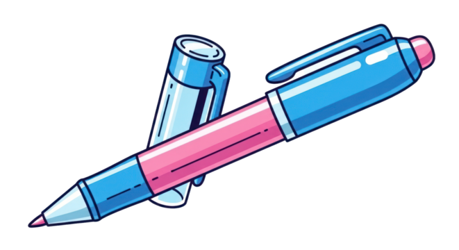 Vibrant Blue and Pink Marker Pen Illustration with Detached Cap. isolated on transparent background. PNG Clipart Transparent