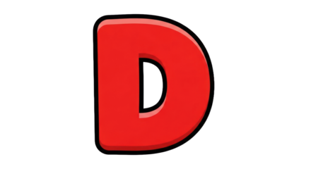 Vibrant Red 3D Capital Letter D with Glossy Finish, Rounded Edges, and Stylized Outline. isolated on transparent background. No Background PNG