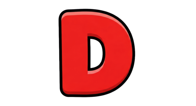 Vibrant Red 3D Capital Letter D with Glossy Finish, Rounded Edges, and Stylized Outline. isolated on transparent background. No Background PNG