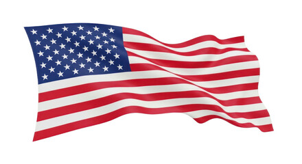Dynamic Waving American Flag with Stars and Stripes, Isolated 3D Rendering. isolated on transparent background. PNG Without Background