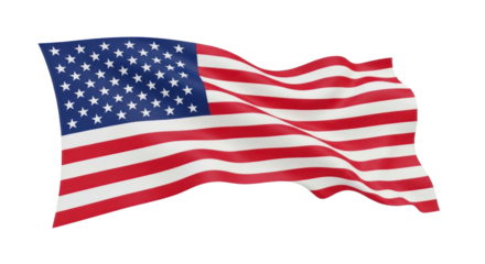 Dynamic Waving American Flag with Stars and Stripes, Isolated 3D Rendering. isolated on transparent background. PNG Without Background