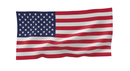 Vibrant American Flag Waving with Folds and Ripples, Isolated on Transparent Background, Symbolizing Patriotism and Unity. isolated on transparent background. PNG Clipart Transparent