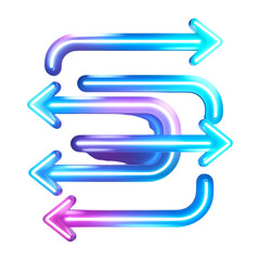 Neon Arrows in Blue Purple and Pink Glowing on Black Background Directional Graphic Illustration