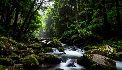 Fototapeta premium Lush forest stream (2)