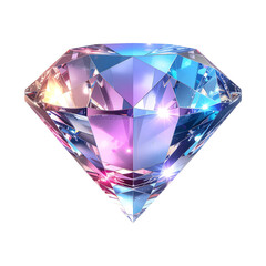Sparkling faceted diamond illustration with vibrant pink purple and blue hues against a black background