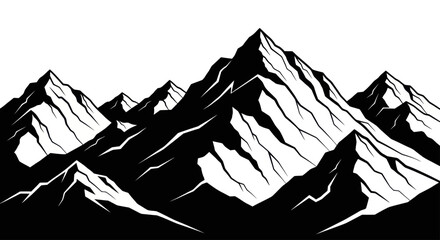 Monochromatic vector artwork featuring a majestic mountain range landscape © beni