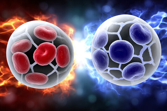 Blood cells contrasting health and disease concept