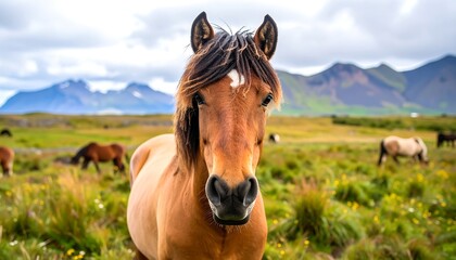 Obraz premium Horse portrait in a meadow