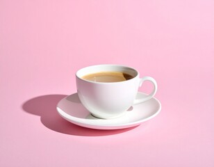 Cup of coffee on pink pastel background
