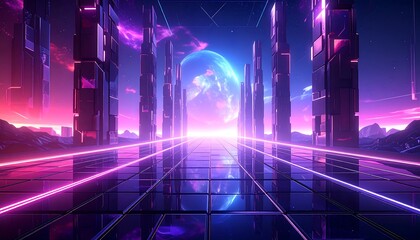 Futuristic cityscape with vibrant neon glow