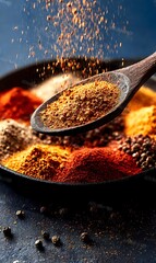 Save to Library Download Preview Preview Crop Find Similar File #: 1461905894 Seasoning Powder in Wooden Spoon Above Cast Iron Skillet

